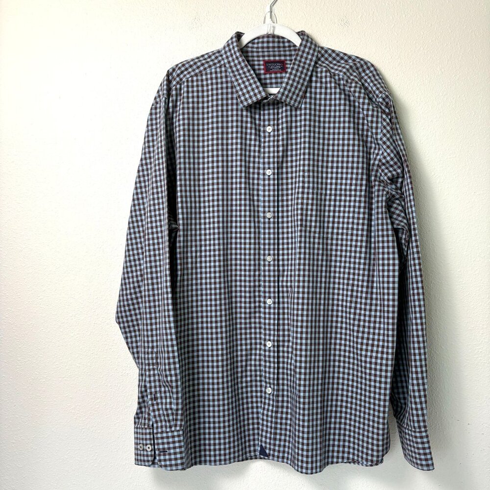 UNTUCKit Mclaren WF Button Up Shirt Mens‎ XXX Large Tall 3XLT Brown Blue Check